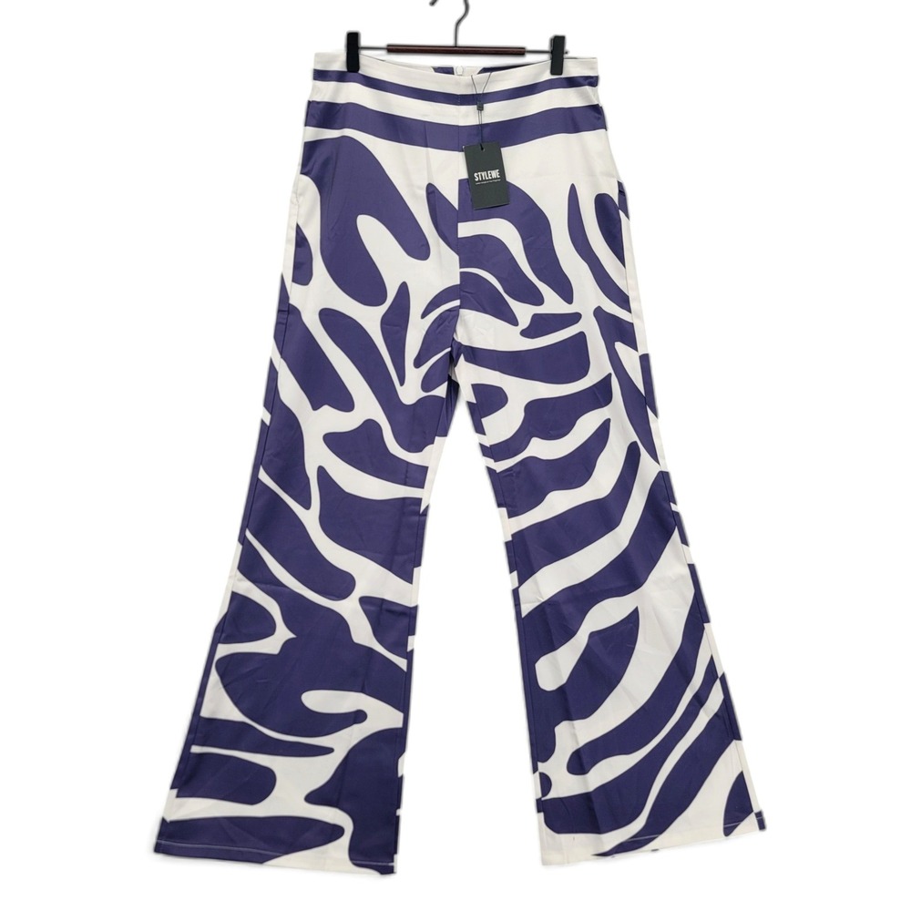 STYLEWE Pants Womens L Blue Purple White Zebra Wide Leg High Rise 32x30 NWT